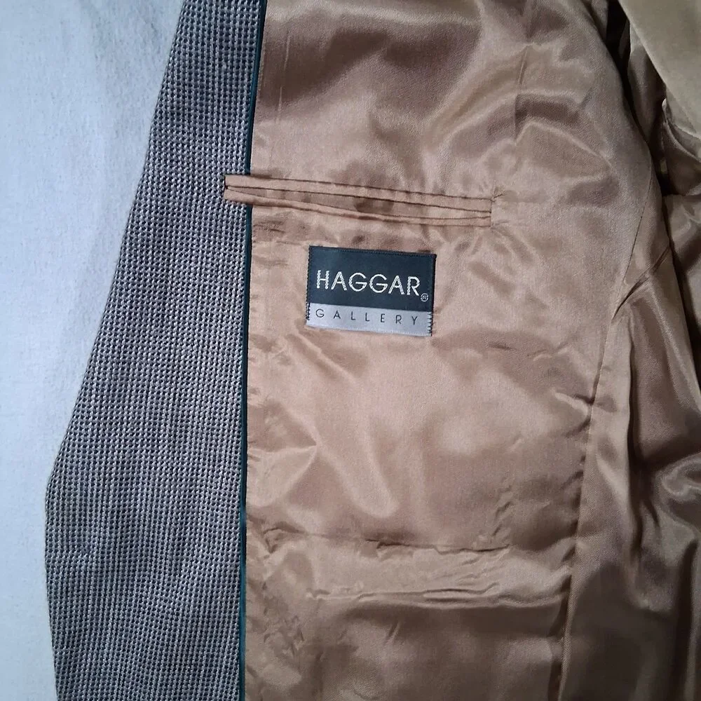 Haggar Brown Basketweave Tweed Wool Sport Coat Blazer Jacket Academia VTG